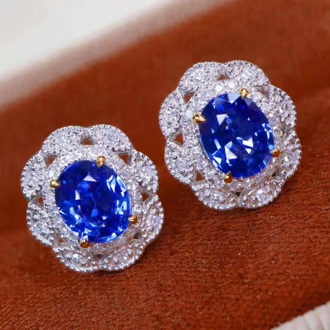 14k Gold 1.72 Ctw Natural Sapphire & Diamond Earrings - 4