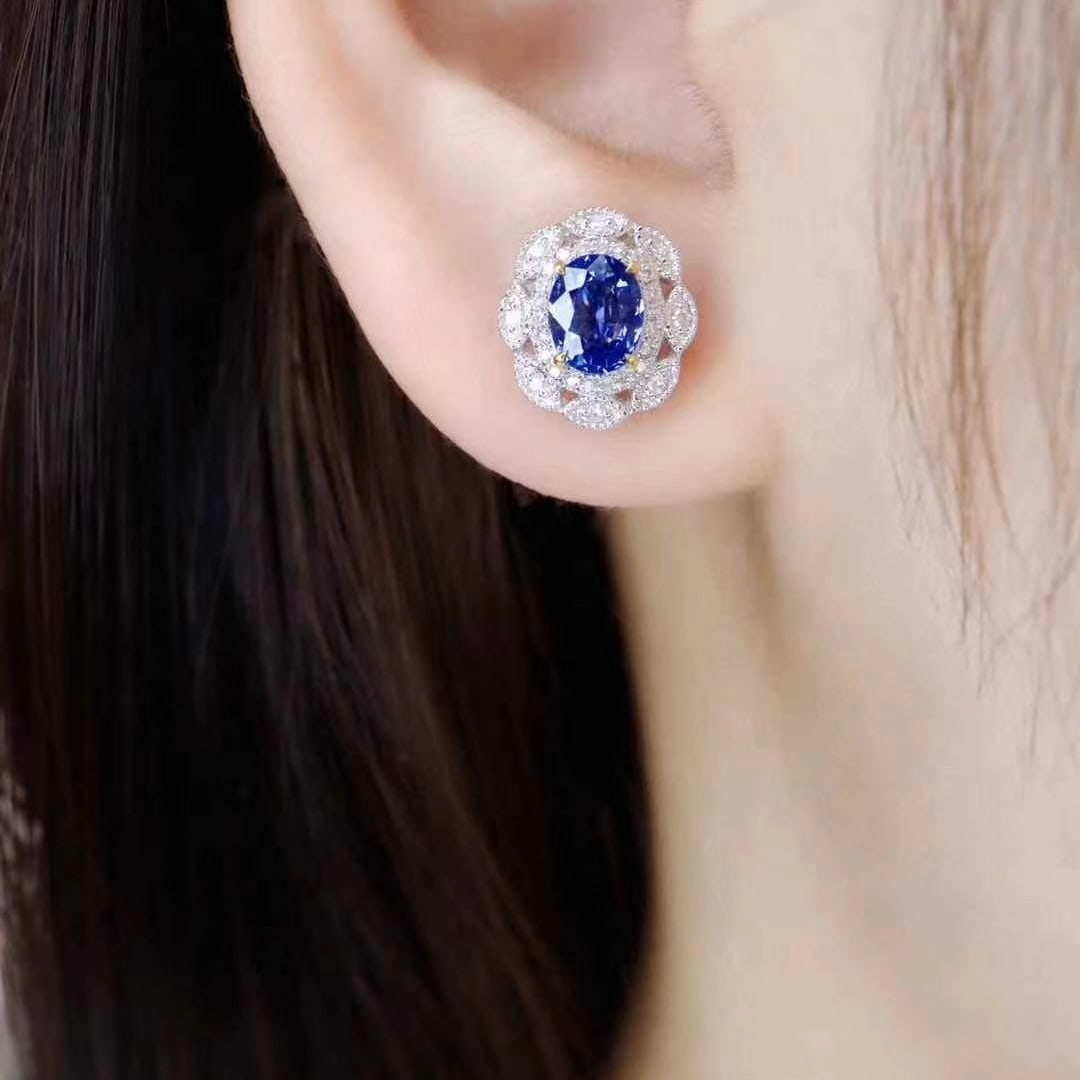 14k Gold 1.72 Ctw Natural Sapphire & Diamond Earrings - 5