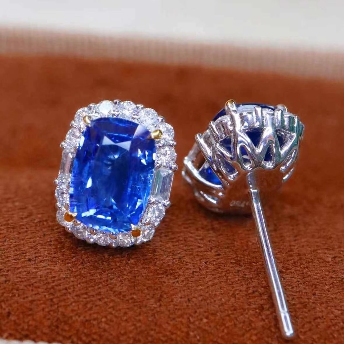 14k Gold 2.94 Ctw Natural Sapphire & Diamond Earrings - 2