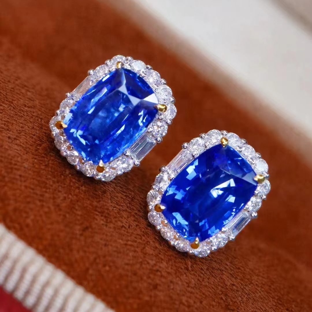 14k Gold 2.94 Ctw Natural Sapphire & Diamond Earrings - 4