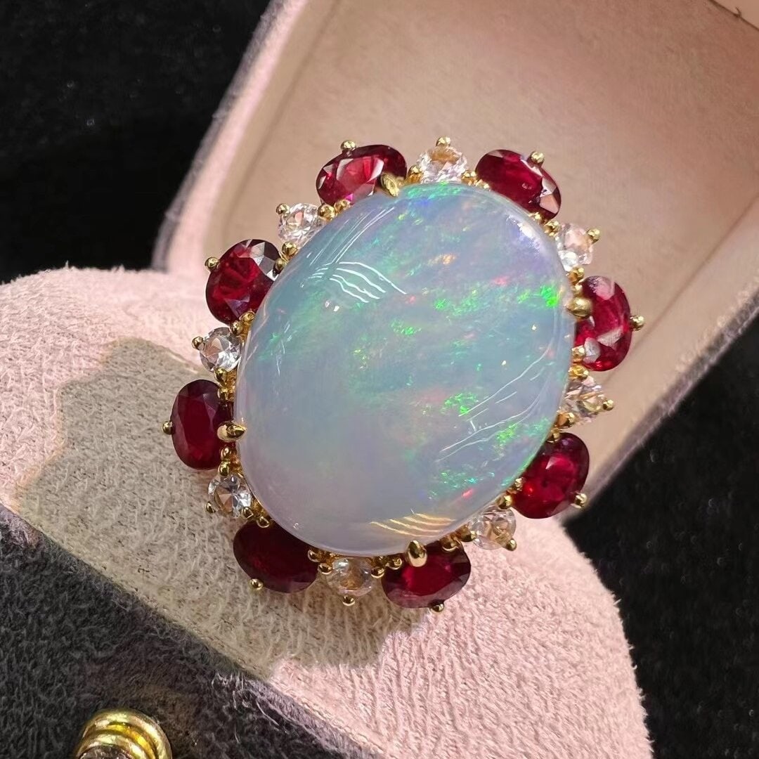 14k Gold 18.46 Ctw Natural Opal & Ruby Ring (1 of 7)