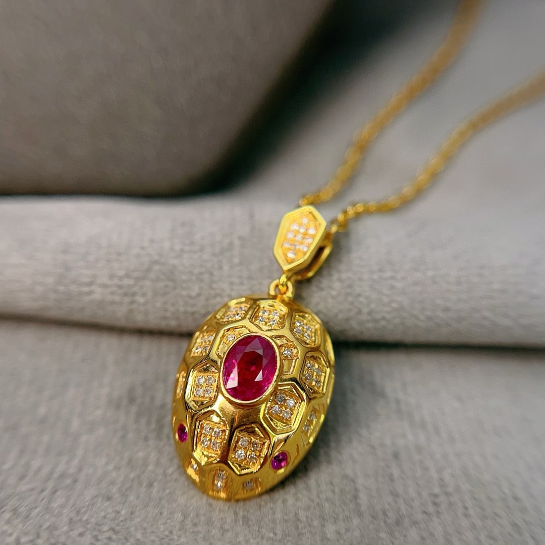 14k Gold 0.55 Ct Natural Ruby & Diamond Pendant( Without Chain ) - 4