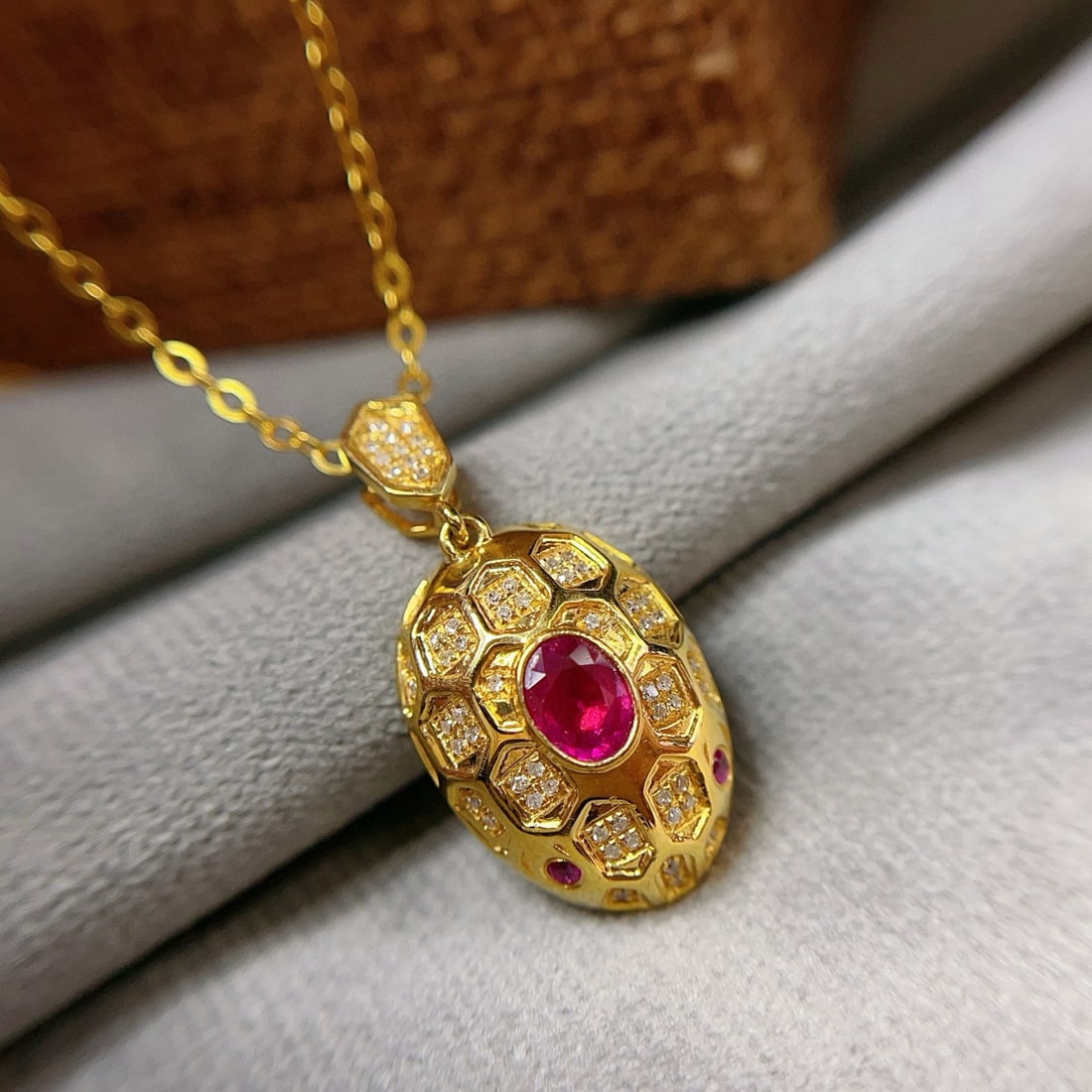 14k Gold 0.55 Ct Natural Ruby & Diamond Pendant( Without Chain ) - 6