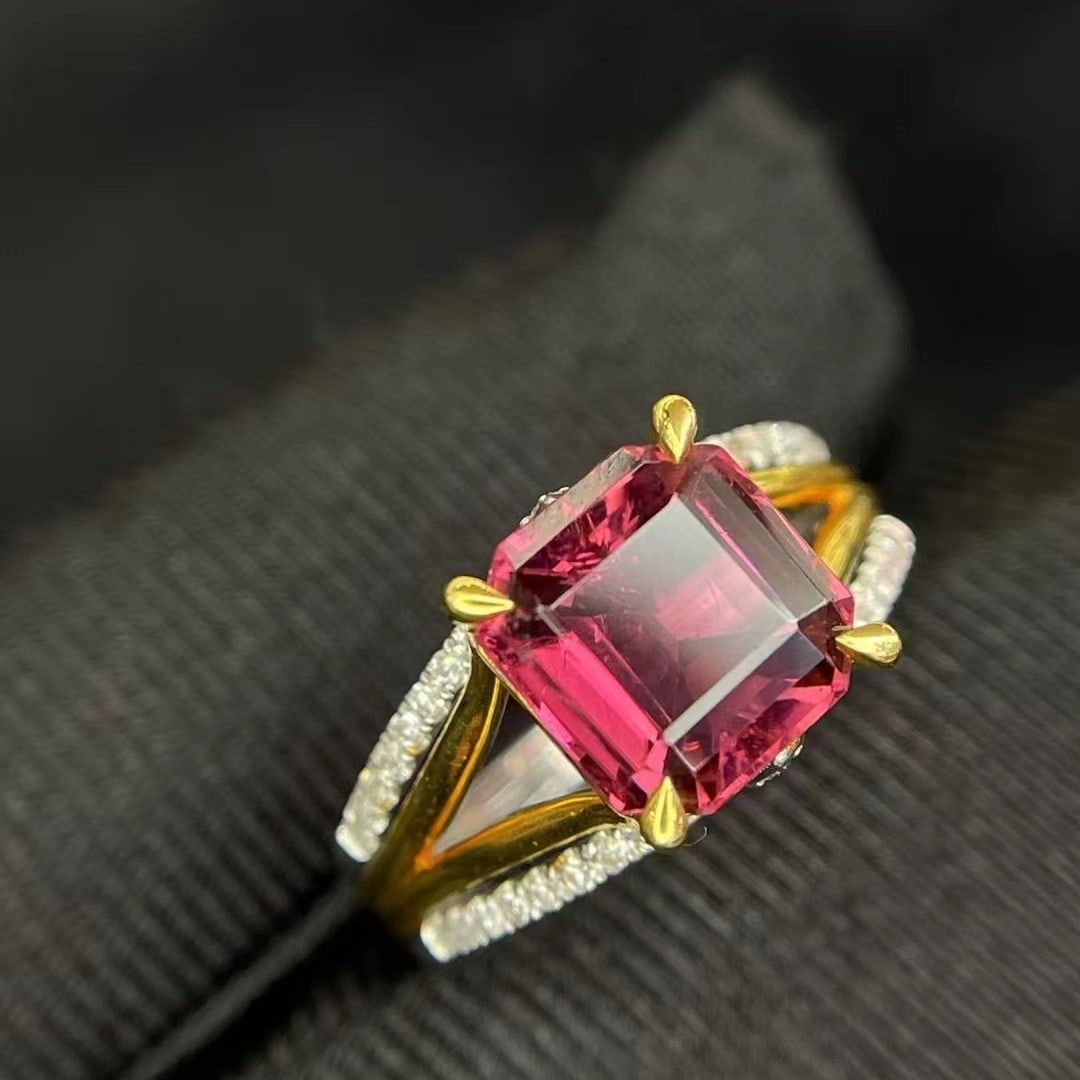 14k Gold 3.00 Ct Natural Tourmaline & Diamond Ring - 4