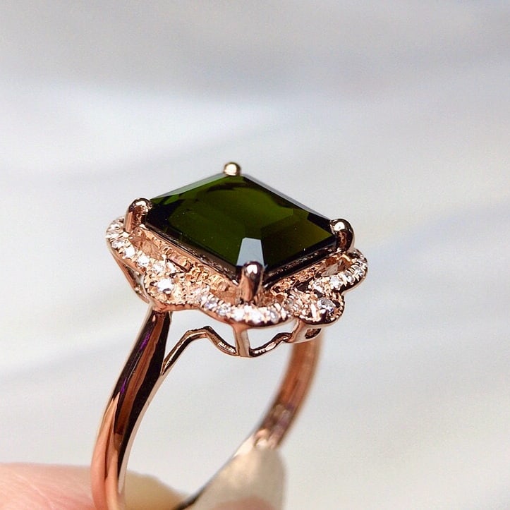 14k Gold 4.02 Ct Natural Tourmaline & Diamond Ring - 2