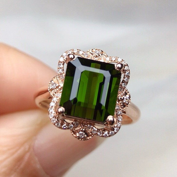 14k Gold 4.02 Ct Natural Tourmaline & Diamond Ring - 4