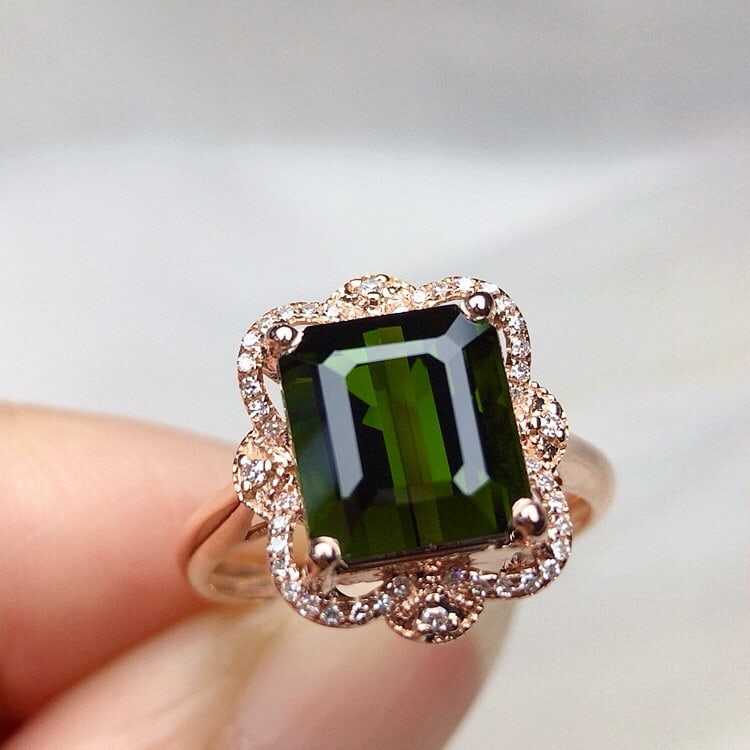 14k Gold 4.02 Ct Natural Tourmaline & Diamond Ring - 6