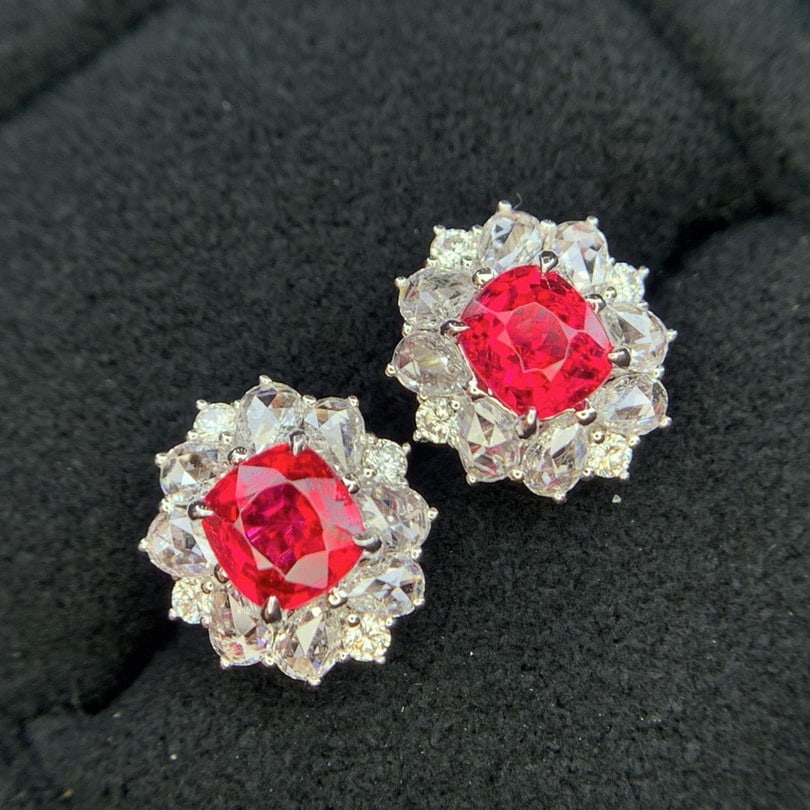 14k Gold 1.66 Ctw Natural Spinel & Diamond Earrings - 4