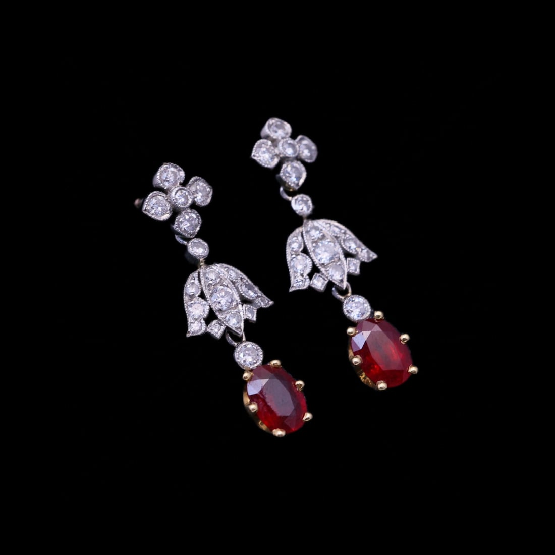 14k Gold 1.6 Ct Natural Ruby & Diamond Earrings - 3