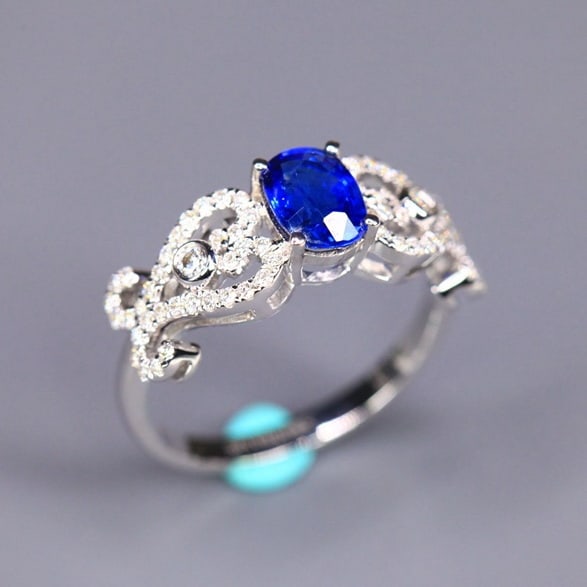 14k Gold 1.34 Ctw Vivid Blue Natural Sapphire & Diamond Ring - 7