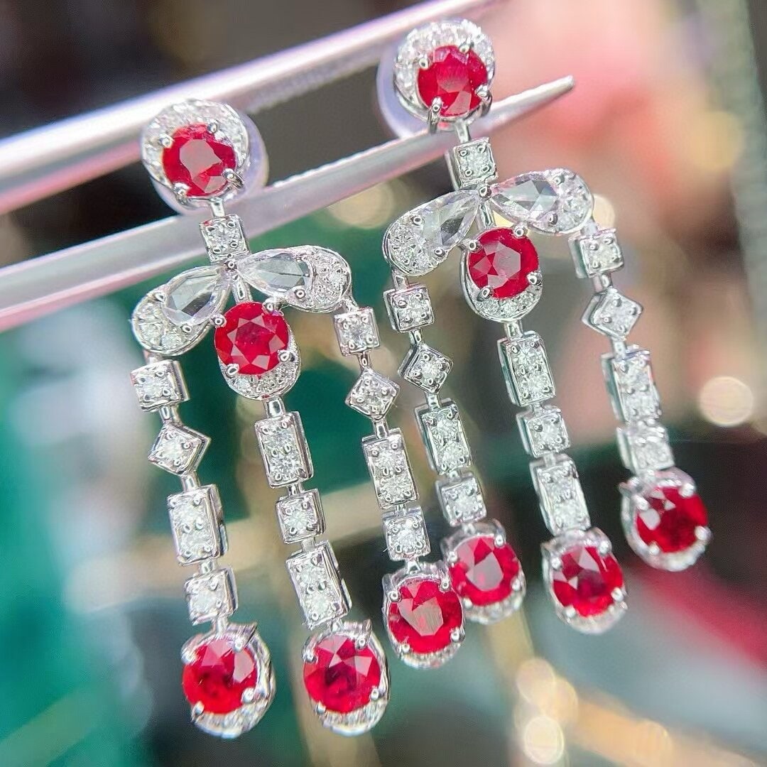14k Gold 2.70 Ct Natural Ruby & Diamond Earrings - 2
