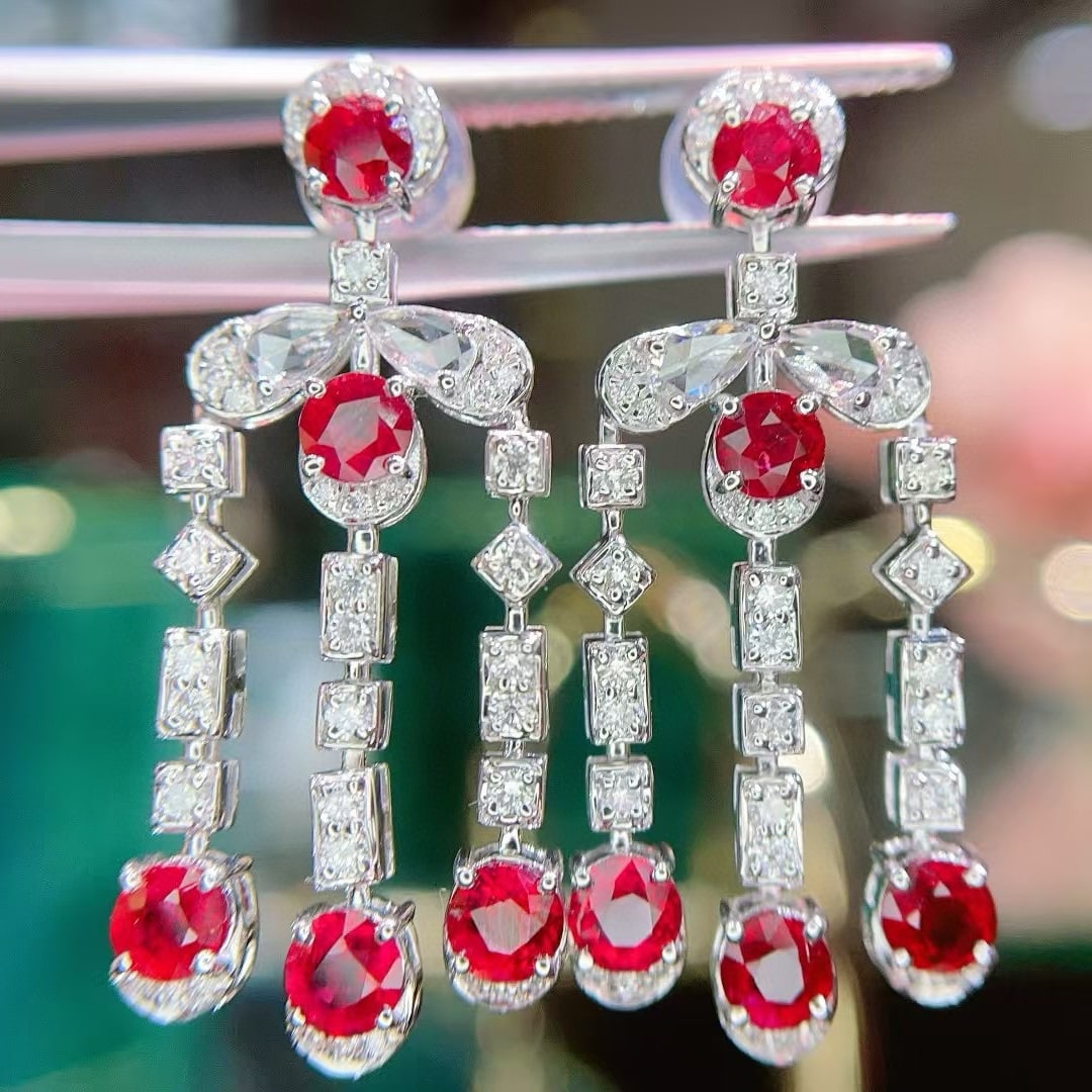 14k Gold 2.70 Ct Natural Ruby & Diamond Earrings - 3