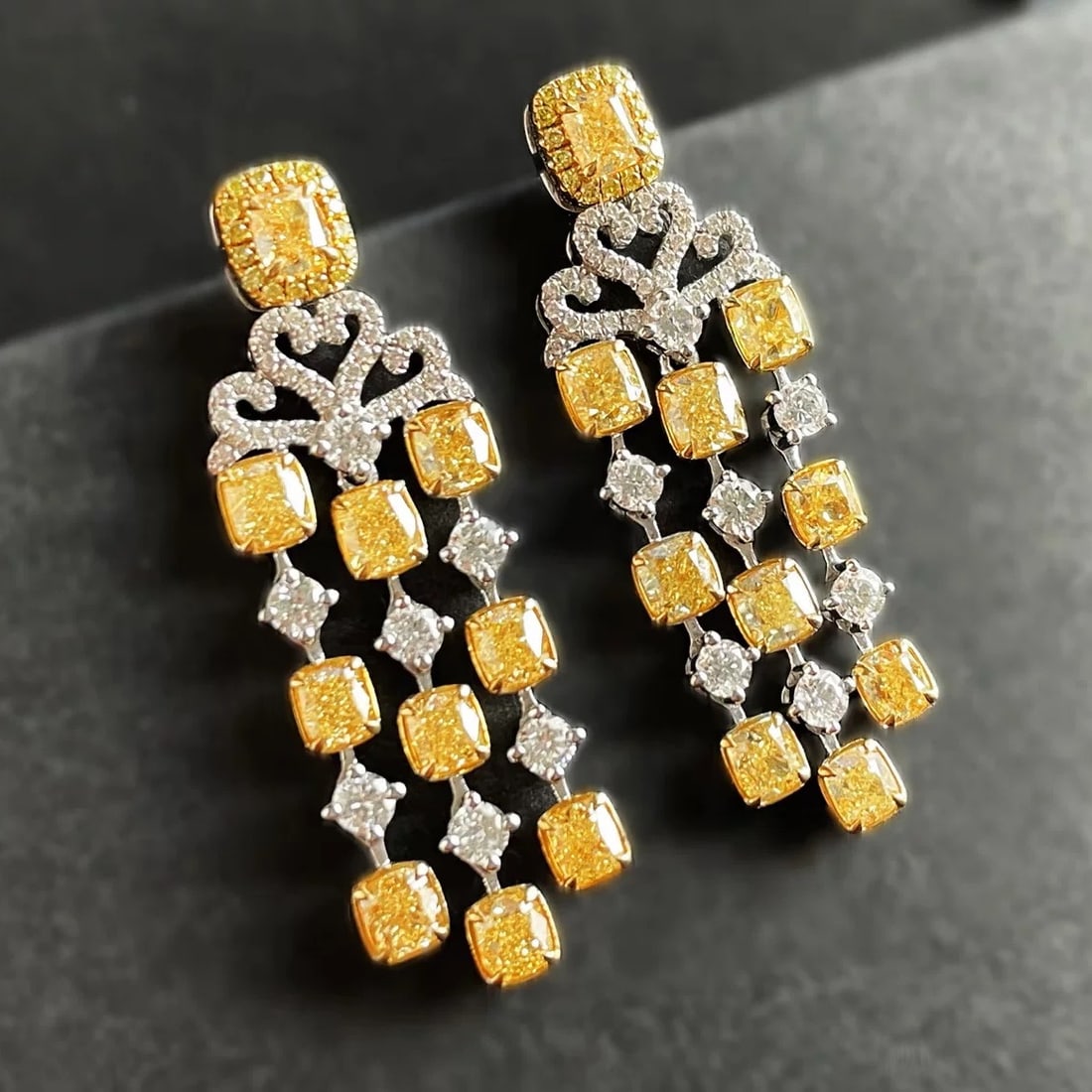 14k Gold 3.76 Ctw Natural Yellow Diamond & Diamond Earrings - 2