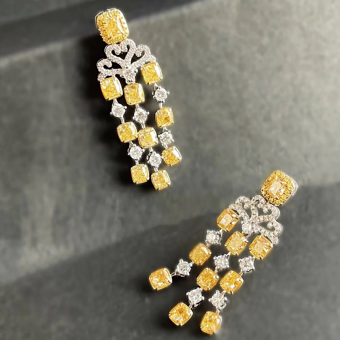 14k Gold 3.76 Ctw Natural Yellow Diamond & Diamond Earrings - 3