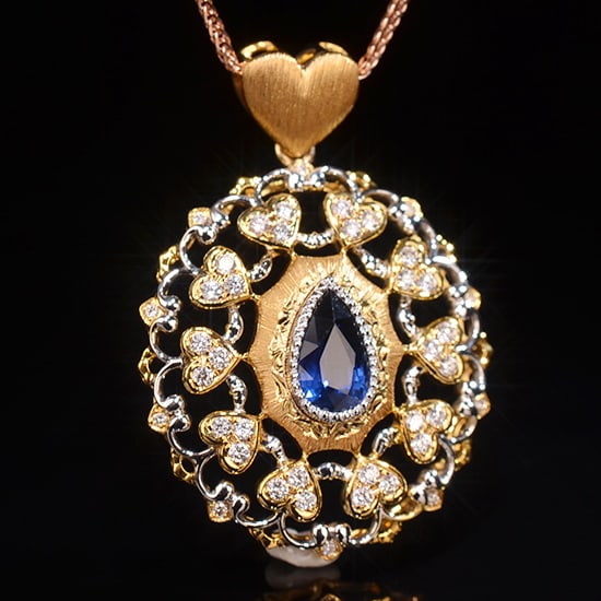 14k Gold 1.62 Ctw Natural Sapphire & Diamond Pendant( Without Chain ) - 2