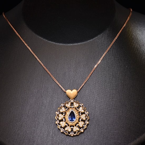 14k Gold 1.62 Ctw Natural Sapphire & Diamond Pendant( Without Chain ) - 3