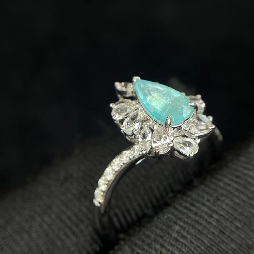 14k Gold 1.03 Ctw Natural Paraiba Tourmaline & Diamond Ring - 2
