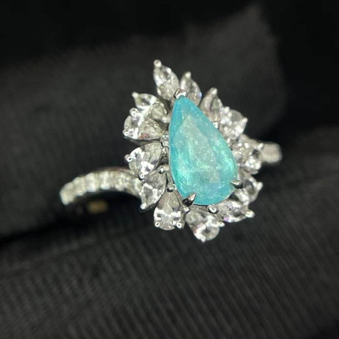 14k Gold 1.03 Ctw Natural Paraiba Tourmaline & Diamond Ring - 3