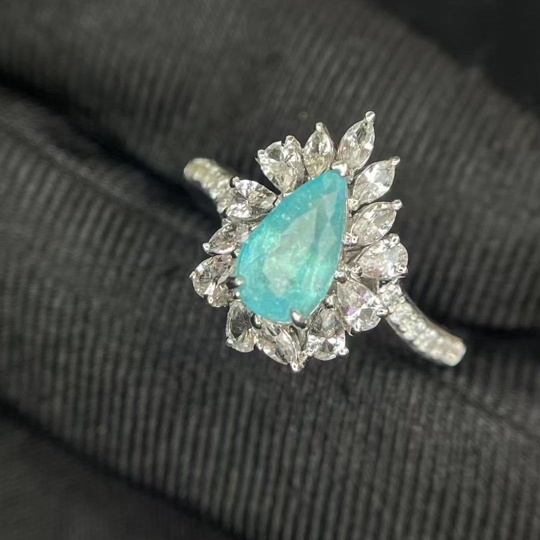 14k Gold 1.03 Ctw Natural Paraiba Tourmaline & Diamond Ring - 4