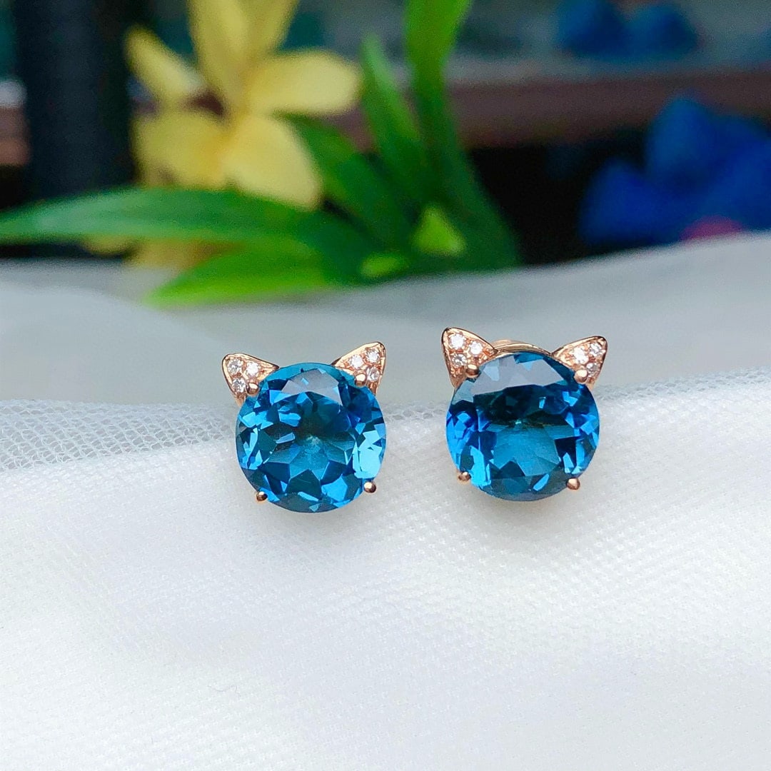 14k Gold 4.40 Ct Natural Topaz & Diamond Earrings - 2