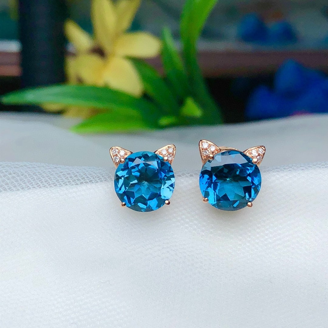 14k Gold 4.40 Ct Natural Topaz & Diamond Earrings - 3