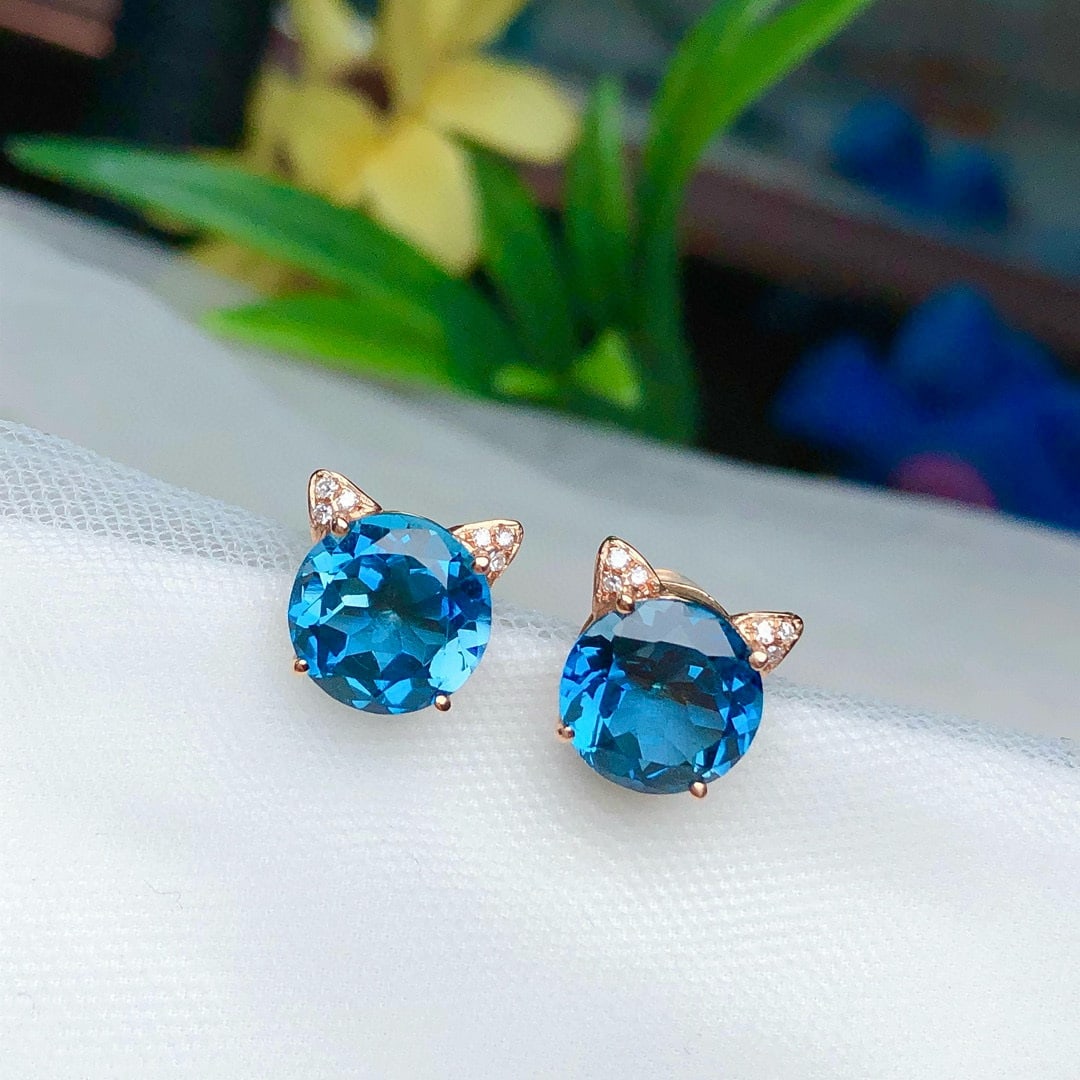 14k Gold 4.40 Ct Natural Topaz & Diamond Earrings - 4
