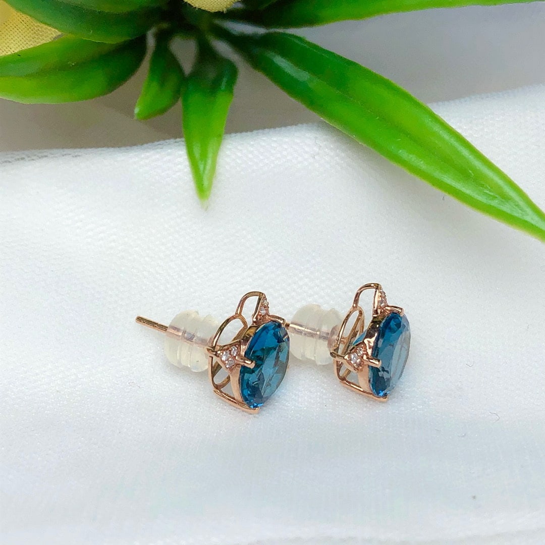 14k Gold 4.40 Ct Natural Topaz & Diamond Earrings - 5