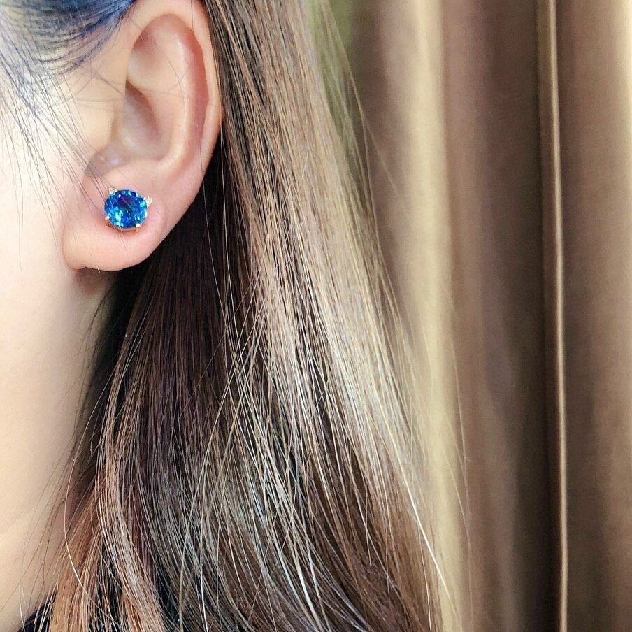 14k Gold 4.40 Ct Natural Topaz & Diamond Earrings - 6