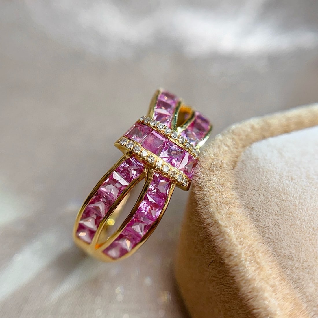 14k Gold 2.50 Ct Natural Sapphire & Diamond Ring - 4