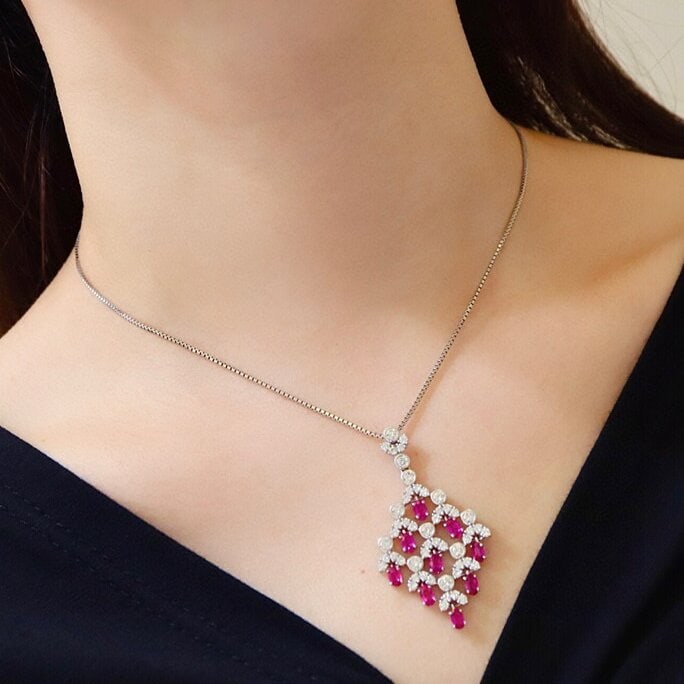 14k Gold 5.45 Ctw Natural Ruby & Diamond Necklace - 7