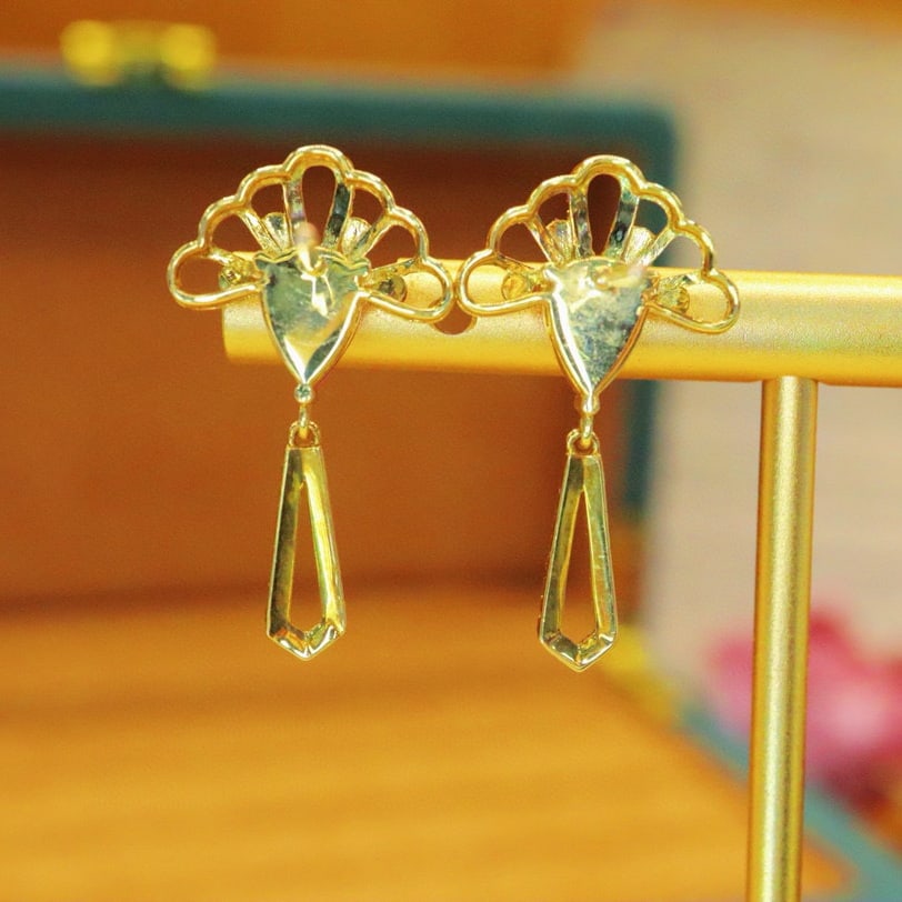 14k Gold 1.97 Ctw Natural Padparadscha Sapphire & Diamond Earrings - 4