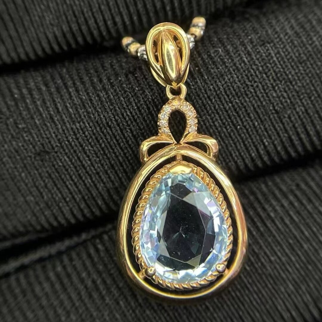 14k Gold 2.00 Ct Natural Aquamarine & Diamond Pendant( Without Chain ) - 3