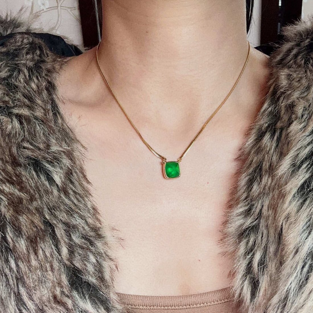 14k Gold 6.15 Ct Vivid Green Natural Emerald Necklace - 6