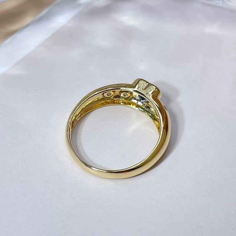 14k Gold 0.4 Ct Natural Aquamarine & Diamond Ring - 3