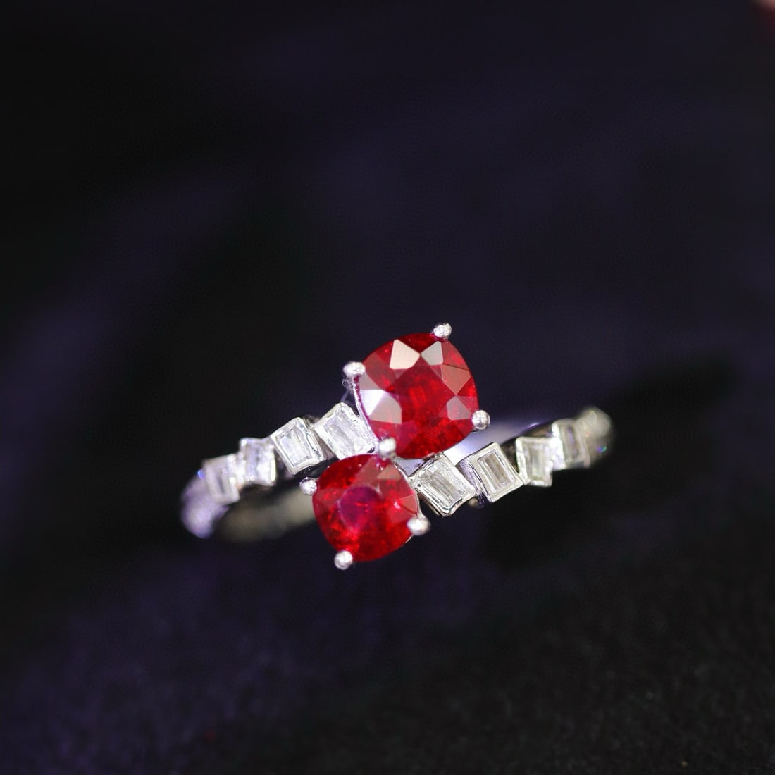 14k Gold 1.35 Ctw Natural Ruby & Diamond & Toi Et Moi Ring: Ref:230936074 // gold content:14k gold // ring size:7. 25us // // main gemstone:ruby // shape:cushion // carat weight:1. 12ct // color:pigeonblood red // treatment:natural // // adjacent gemstone