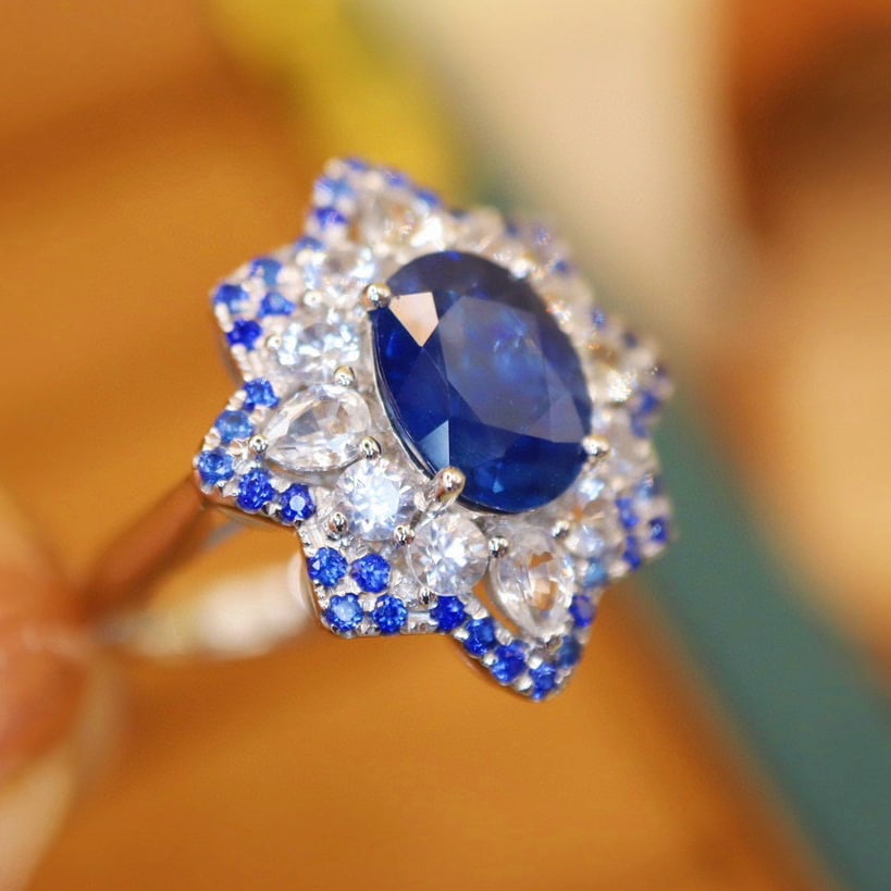 14k Gold 3.88 Ctw Natural Sapphire & Sapphire Ring - 2