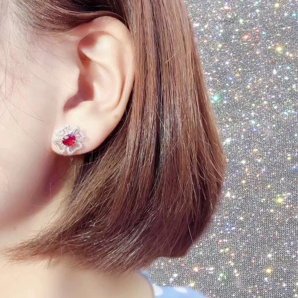 14k Gold 1.42 Ctw Vivid Red Natural Ruby & Diamond Earrings - 3