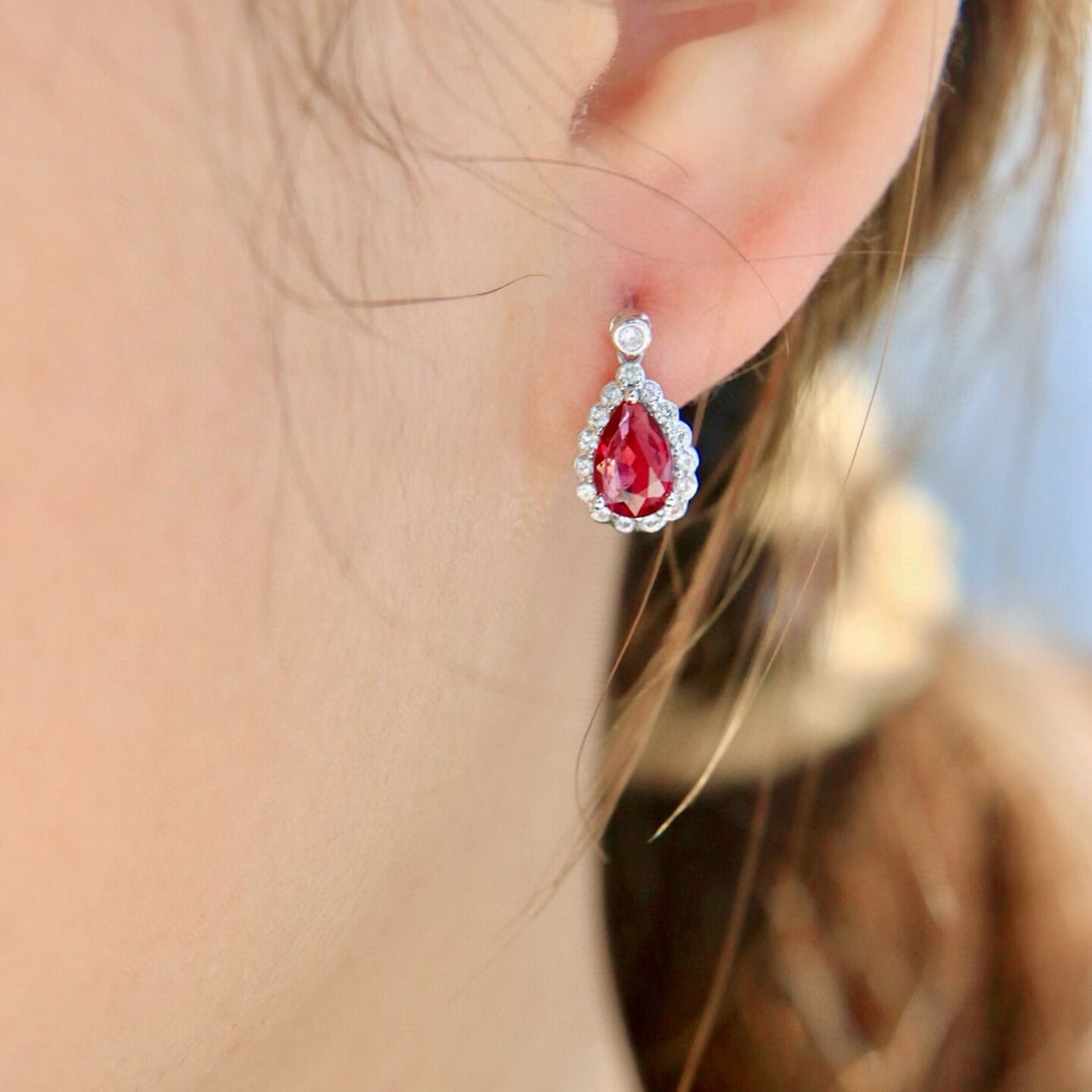 14k Gold 2.40 Ctw Natural Ruby & Diamond Earrings - 5