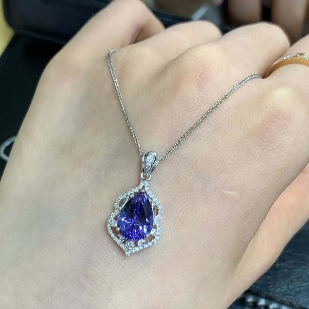 14k Gold 2.94 Ct Natural Tanzanite & Diamond Pendant( Without Chain ) - 2