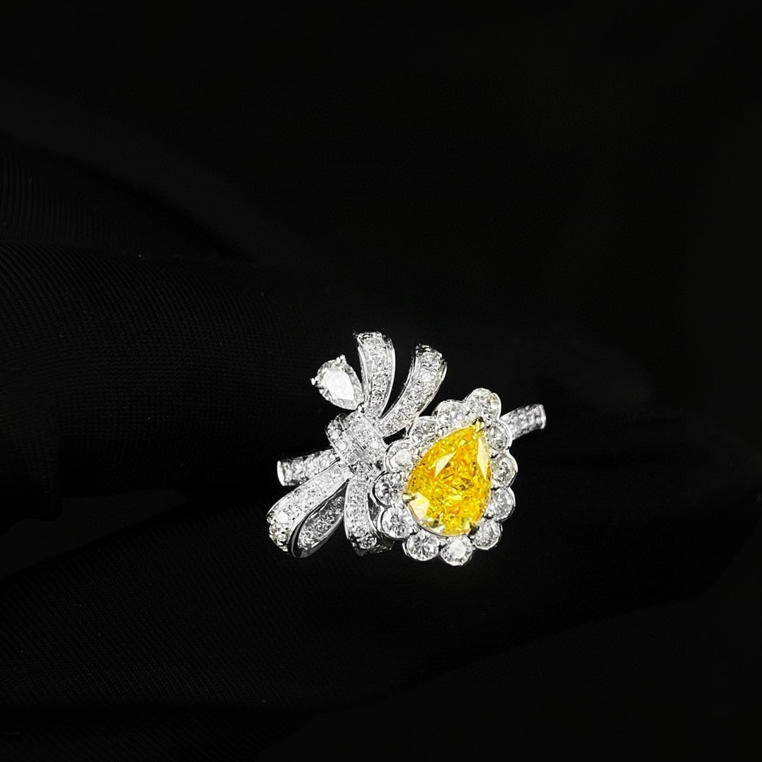 Gia Certified 14k Gold 1.80 Ctw Natural Yellow Diamond & Diamond Ring: Ref:230936095 // gold content:14k gold // ring size:7. 25us // // main gemstone:yellow diamond // certified:gia // shape:pear // carat weight:1. 00ct // clarity grade:si2 // color:yellow //