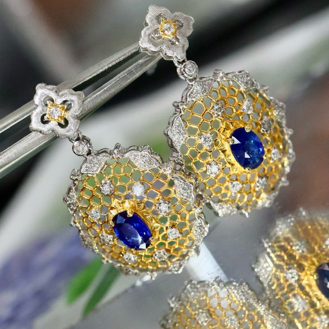 14k Gold 1.43 Ctw Vivid Blue Natural Sapphire & Diamond Earrings - 6