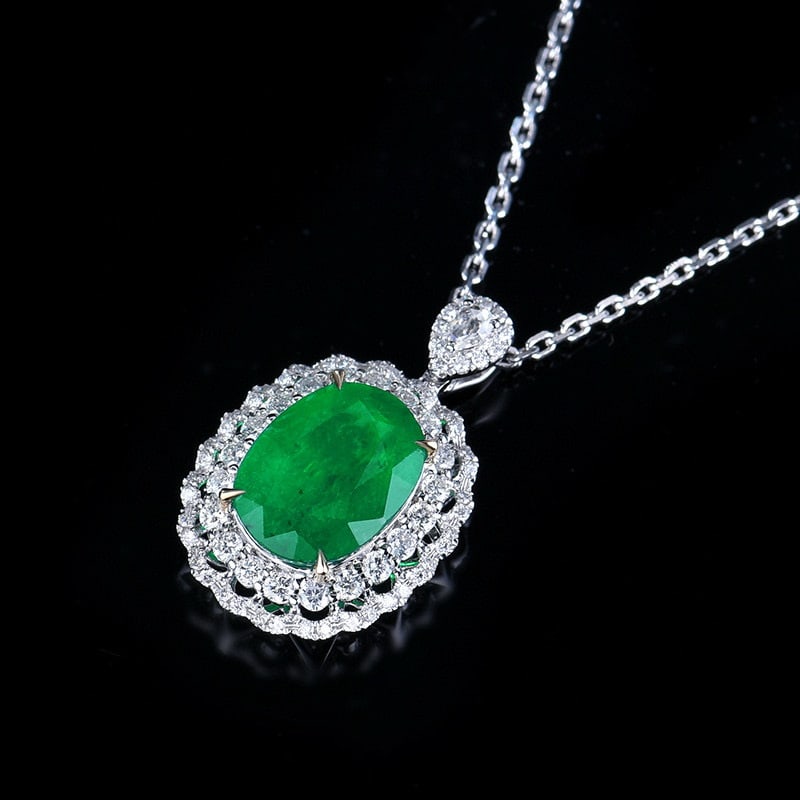 14k Gold 3.93 Ctw Vivid Green Natural Emerald & Diamond Pendant( Without Chain ) - 4