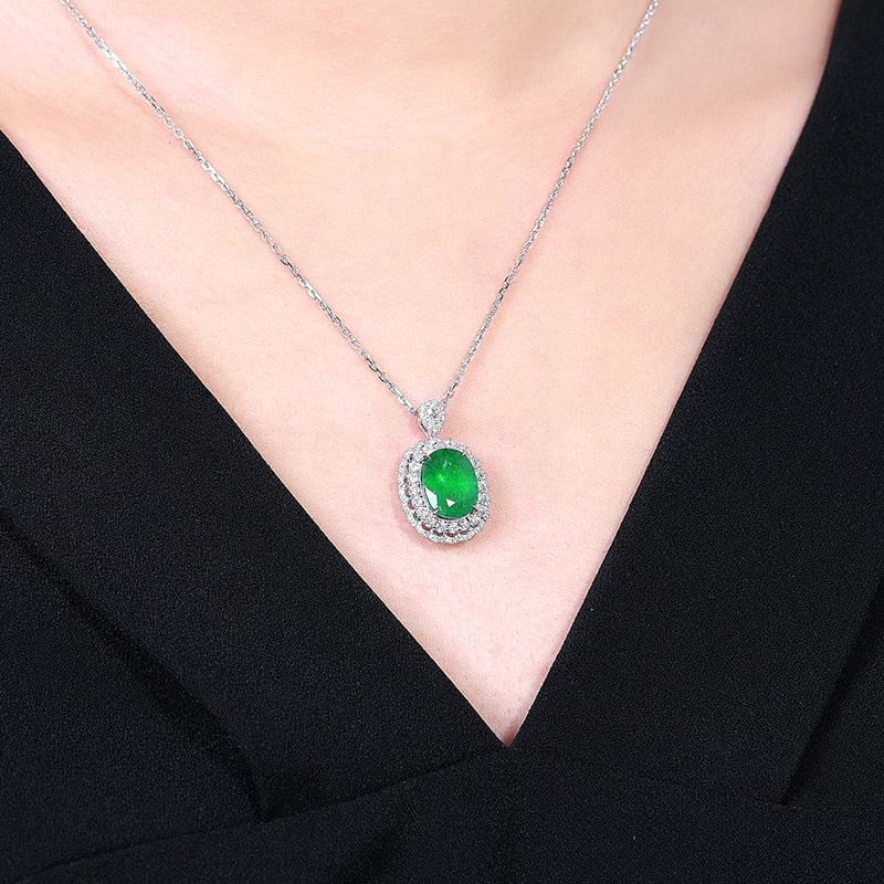 14k Gold 3.93 Ctw Vivid Green Natural Emerald & Diamond Pendant( Without Chain ) - 7