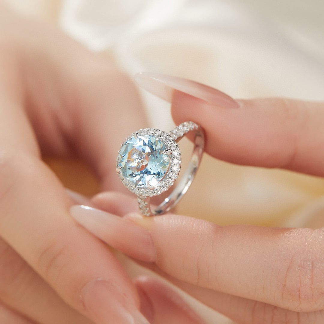 14k Gold 3.36 Ct Natural Aquamarine & Diamond Ring - 7