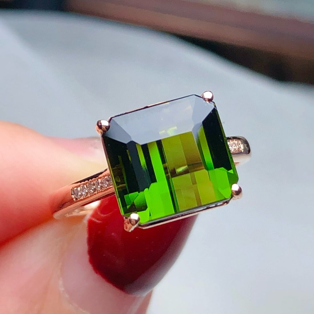 14k Gold 5.45 Ct Natural Tourmaline & Diamond Ring - 2