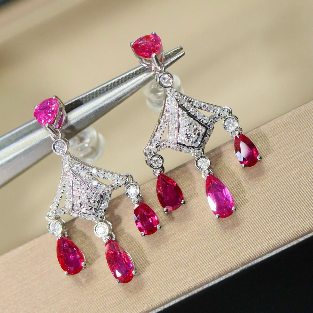 14k Gold 3.00 Ctw Natural Ruby & Diamond Earrings - 3