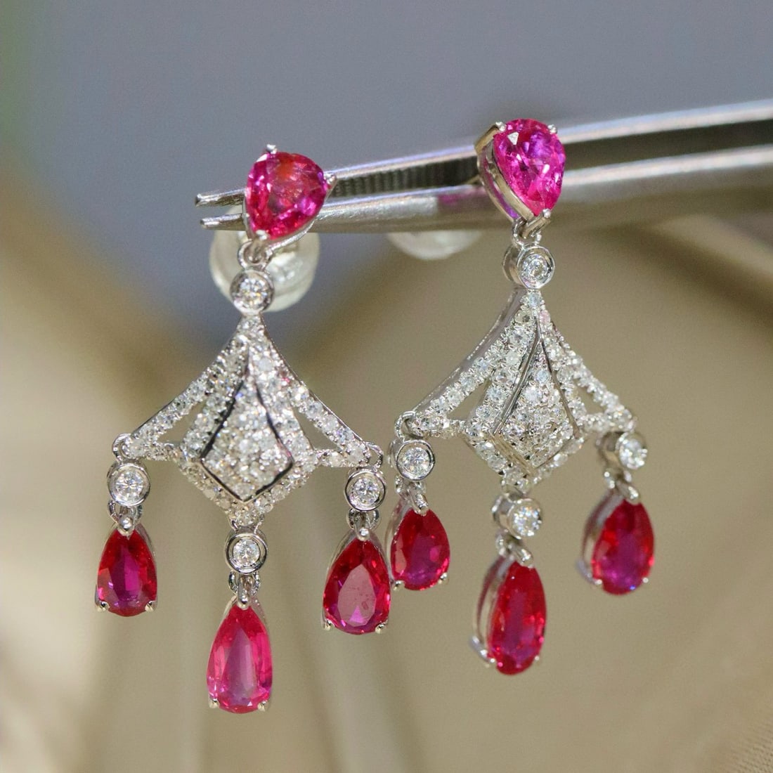 14k Gold 3.00 Ctw Natural Ruby & Diamond Earrings - 4