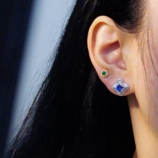 14k Gold 1.14 Ctw Natural Sapphire & Diamond Earrings - 2