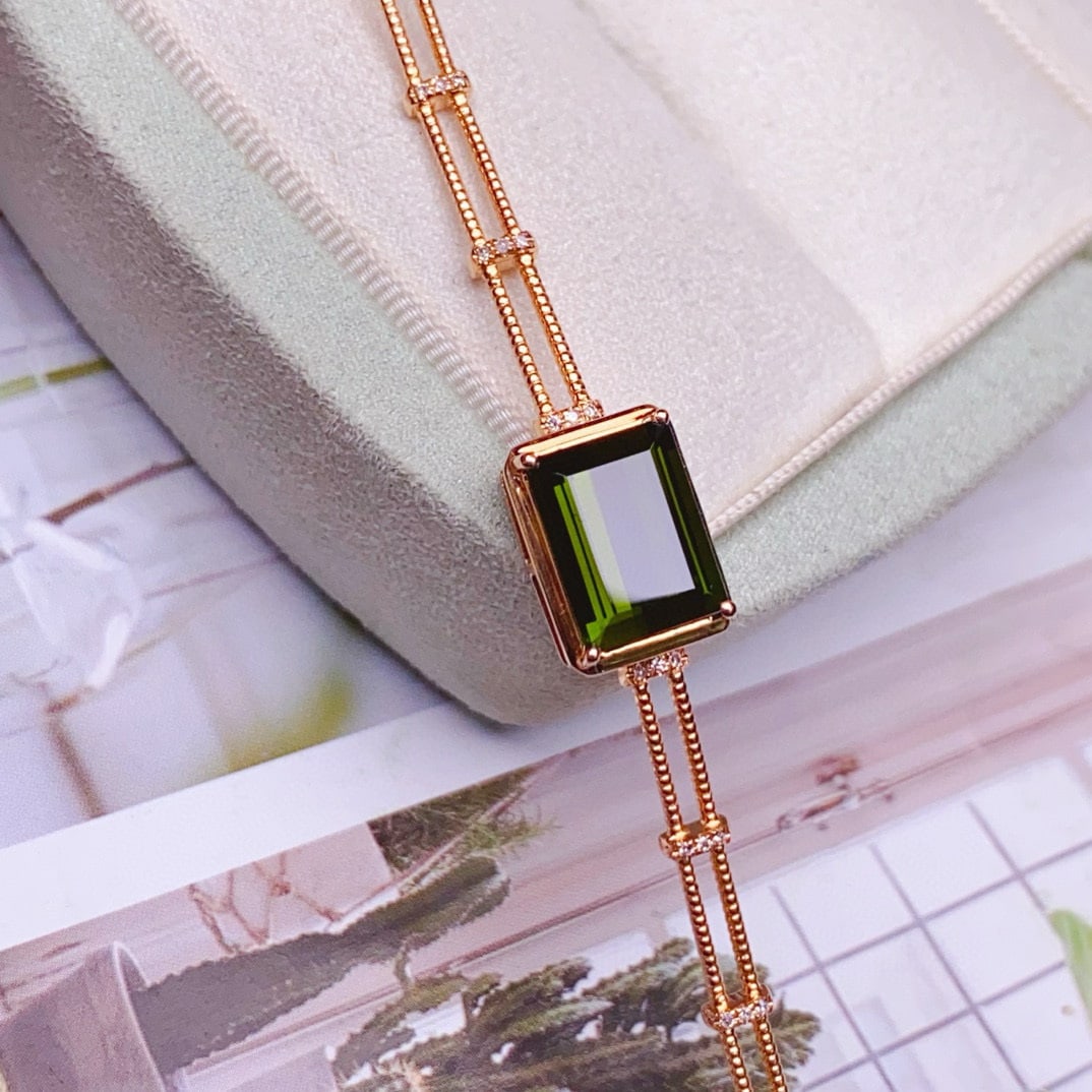 14k Gold 3.05 Ct Natural Tourmaline & Diamond Bracelet - 2