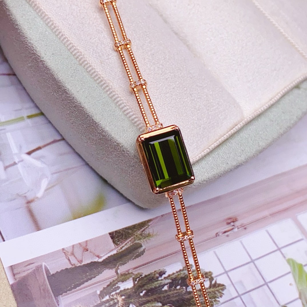 14k Gold 3.05 Ct Natural Tourmaline & Diamond Bracelet - 3